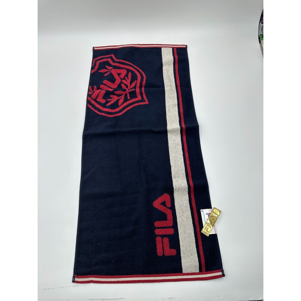 Fila Japan Personal Towel 100% Cotton 30 x 13 Rectangular w/ Stripe NWT